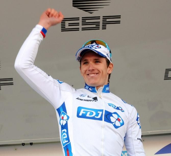 Arnaud Demare (FDJ) on the podium after winning the opening stage of the 4 Jours de Dunkerque