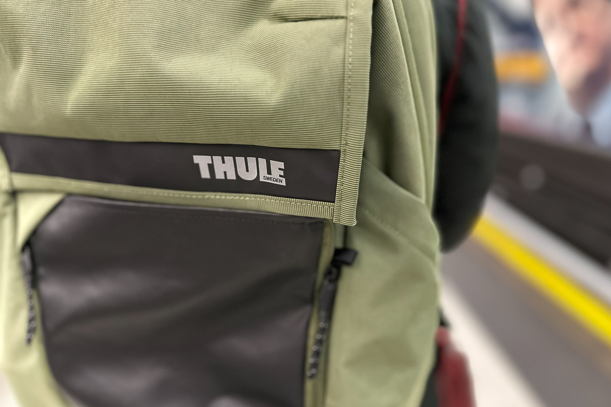 close up of a green Thule Paramount Commuter Rucksack 27L