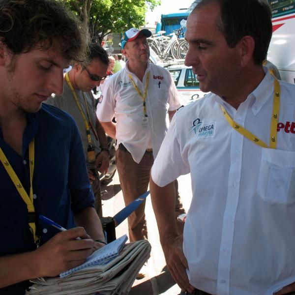 Omega Pharma-Lotto's Marc Sergeant talks with the press