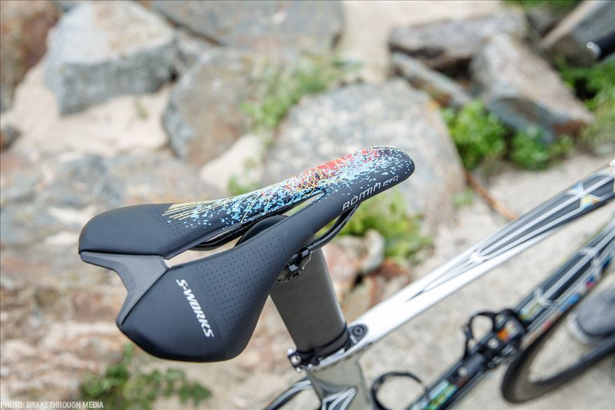 The CERN particle accelerator inspiration colourway continues on the saddle
