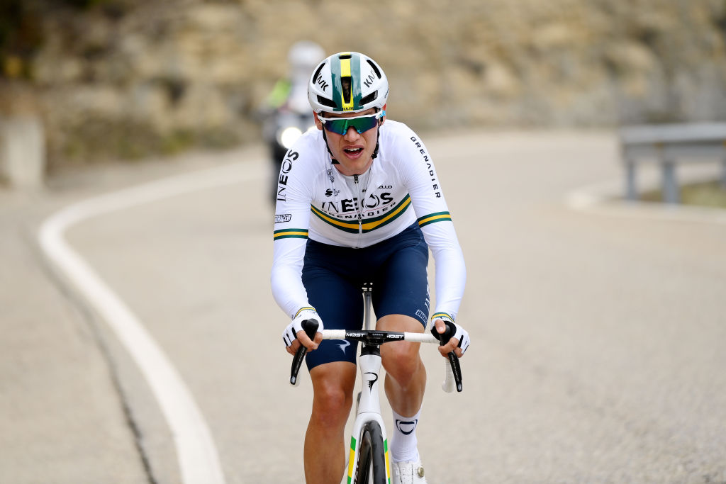 BO TALL SPAIN MARCH 24 Luke Plapp of Australia and Team INEOS Grenadiers competes in the breakaway during the 101st Volta Ciclista a Catalunya 2022 Stage 4 a 1665km stage from La Seu dUrgell to Bo Tall 2015m VoltaCatalunya101 WorldTour on March 24 2022 in Bo Tall Spain Photo by David RamosGetty Images