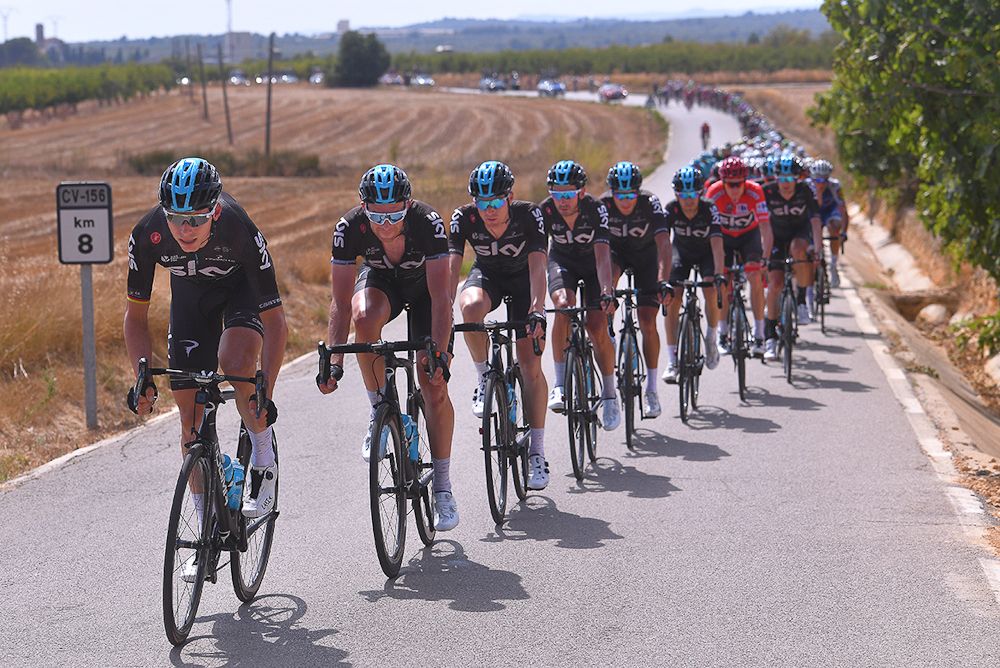 Team Sky riders line up in support of Chris Froome