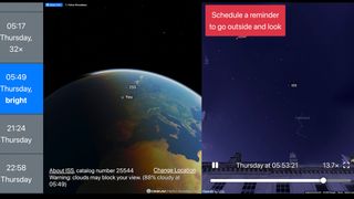 A screengrab from See A Satellite Tonight that displays how the ISS information is presented to the user.