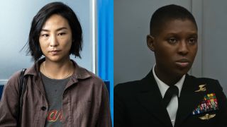 Greta Lee pictured in Past Lives and Jodie Turner-Smith pictured in Without Remorse, side-by-side.