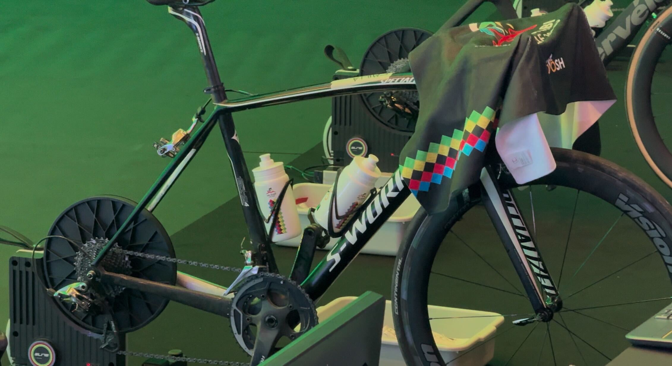 rim brake specialized tarmac on an indoor trainer at 2025 esports world champs