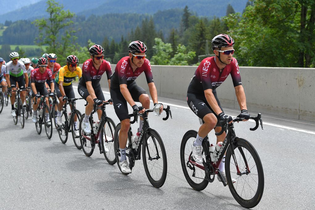 Egan Bernal in the Team Ineos line at Tour de Suisse