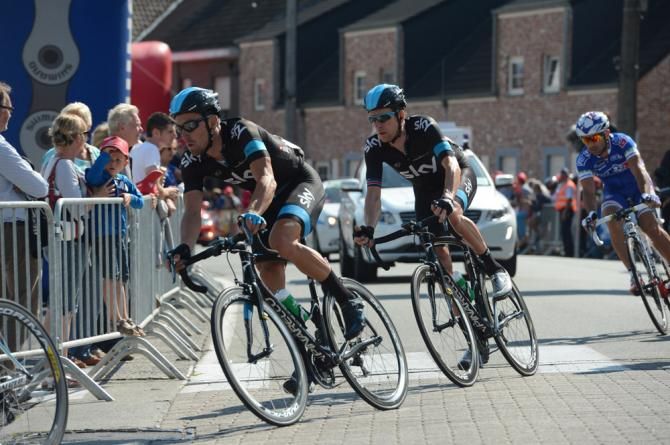 Sky's Bernhard Eisel leads teammate Bradley Wiggins