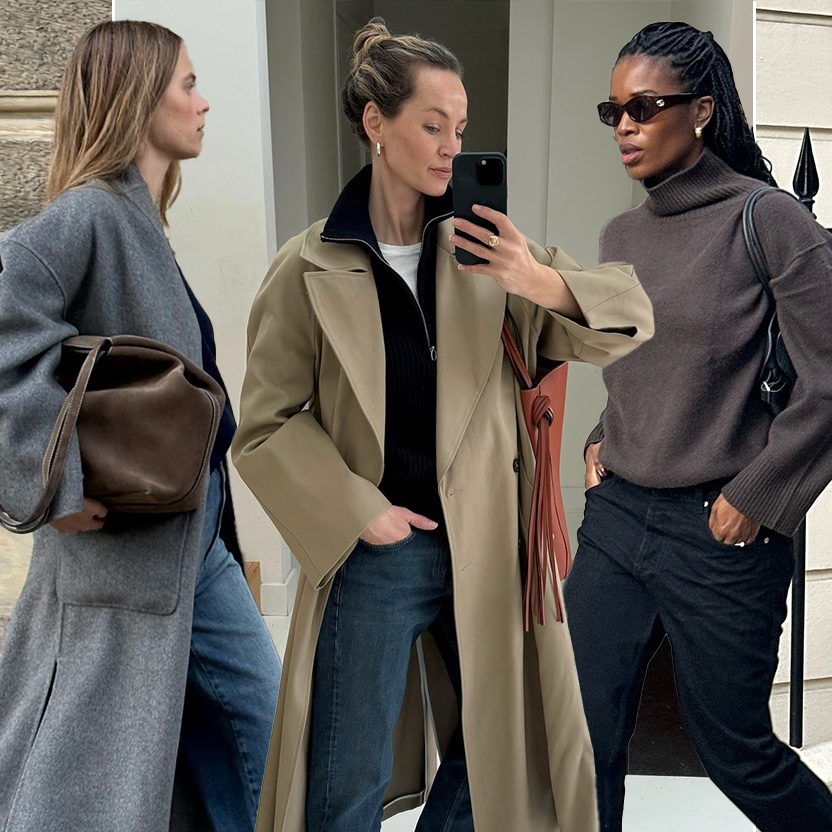 fashion collage of style influencers Clara Dyrhauge, Anouk Yve, and Marilyn Nwawulor-Kazemaks wearing chic fall and winter outfits with the kitten-heel boots trend for 2025