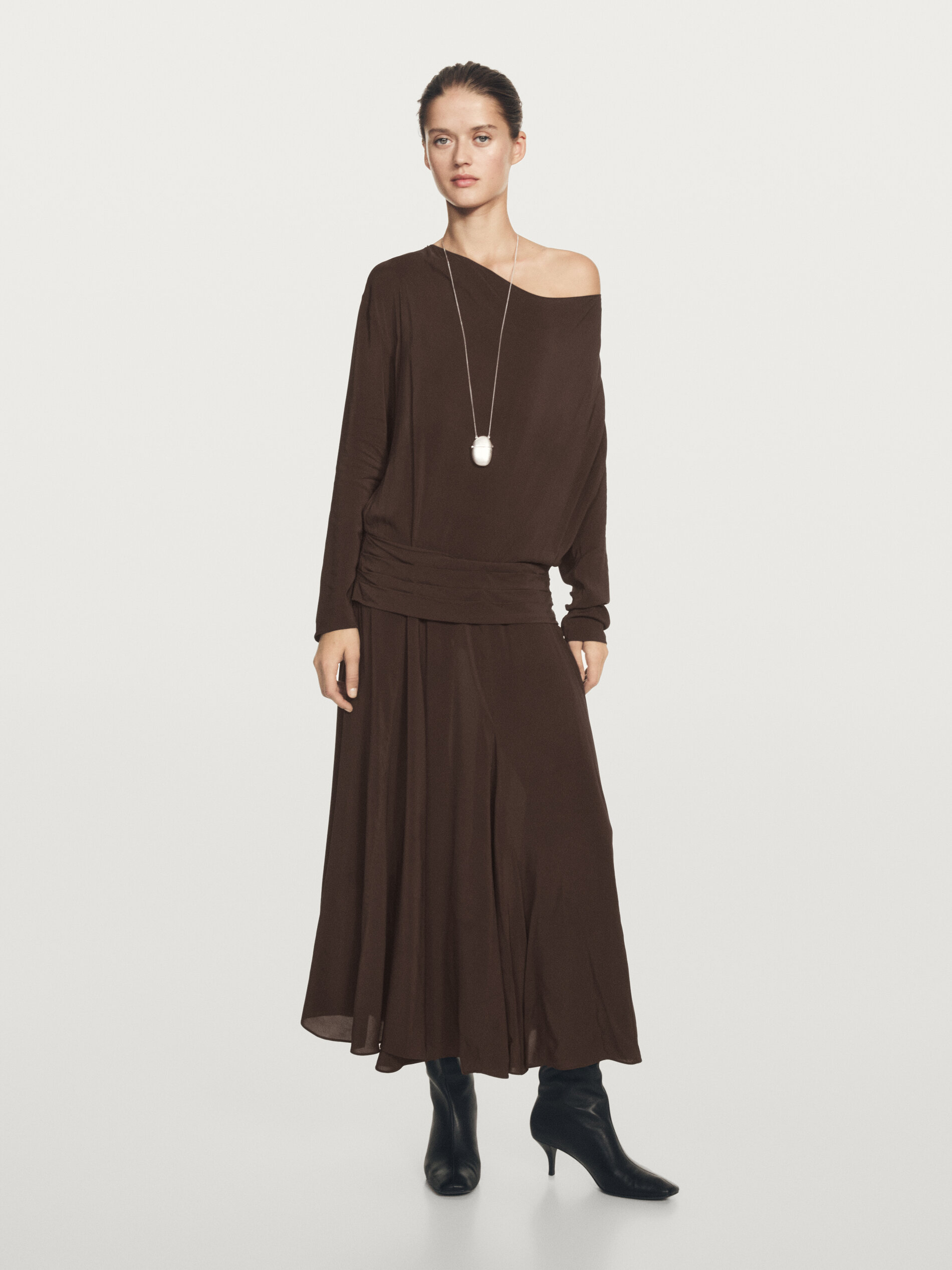 Long Flowing Dress With Draped Sash Belt