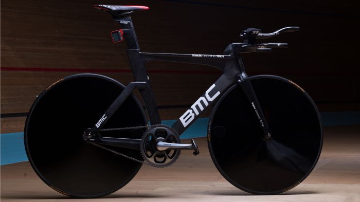 The BMC TrackMachine TR01 of Rohan Dennis - complete with custom-moulded front end and stiffness increases