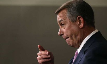 House Speaker John Boehner speaks to the media during his weekly news conference on Capitol Hill, July 11, 2013.