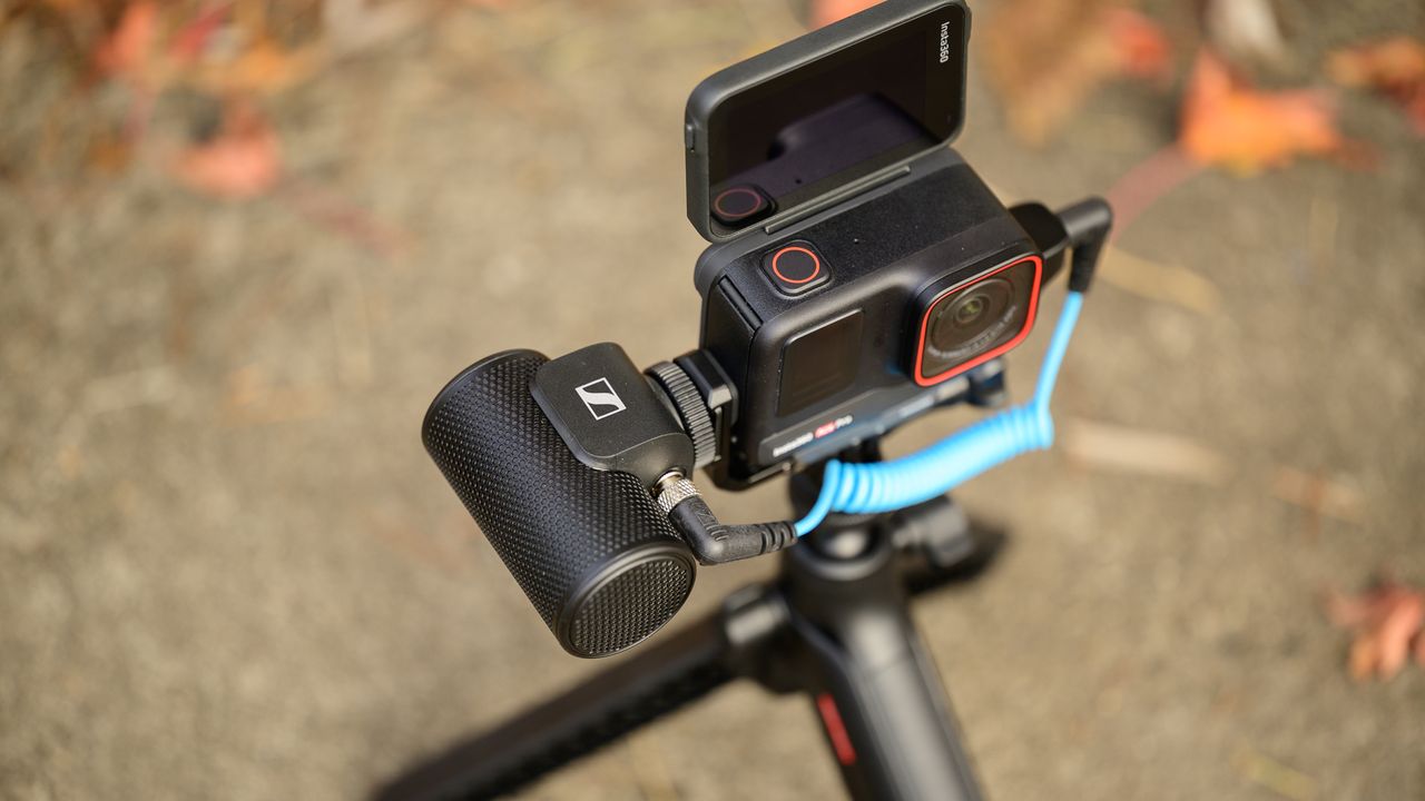 Insta360 Ace Pro with Sennheiser mic mounted