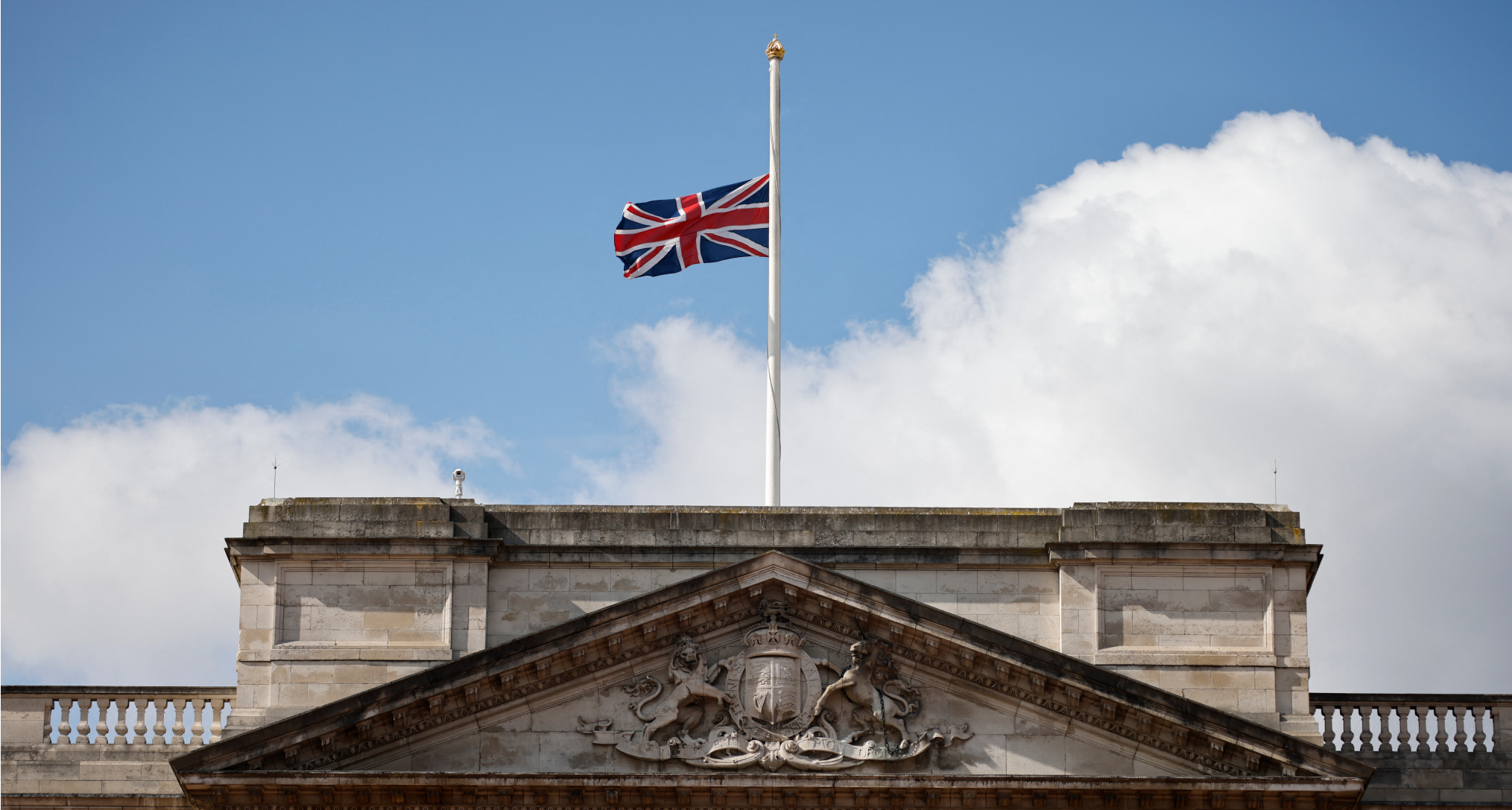 A flag flying at half mast at Buckingham Palace