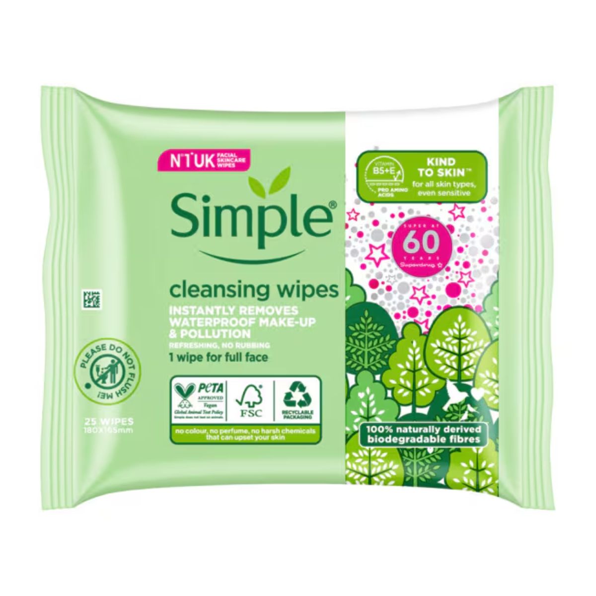 Simple Kind To Skin Cleansing Wipes Biodegradable X25