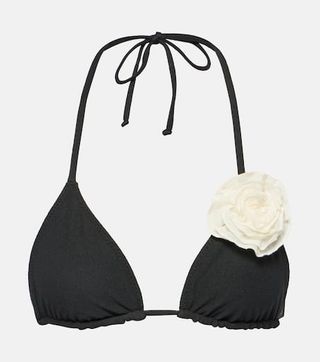 Floral-Appliqué Triangle Bikini Top