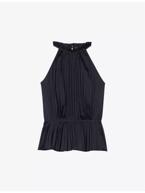 Leville Halter-Neck Pleated Satin Top