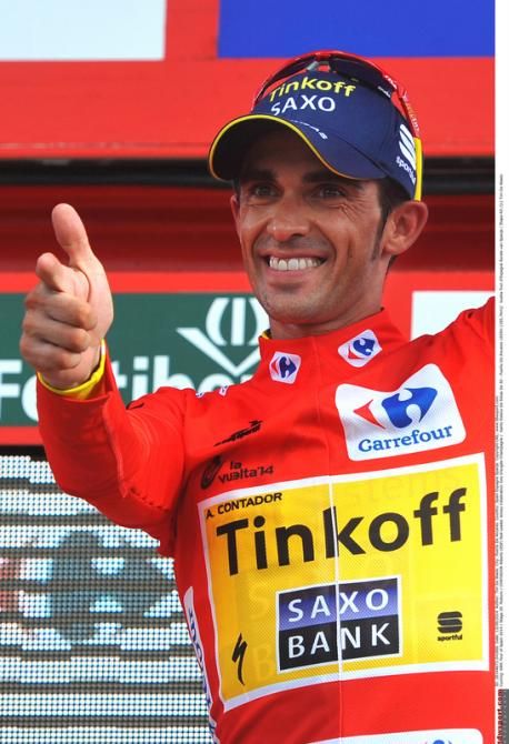 Alberto Contador (Tinkoff-Saxo) fires his famous finger pistol