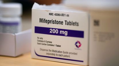 Mifepristone tablets sit on a table at a Planned Parenthood clinic in Ames, Iowa