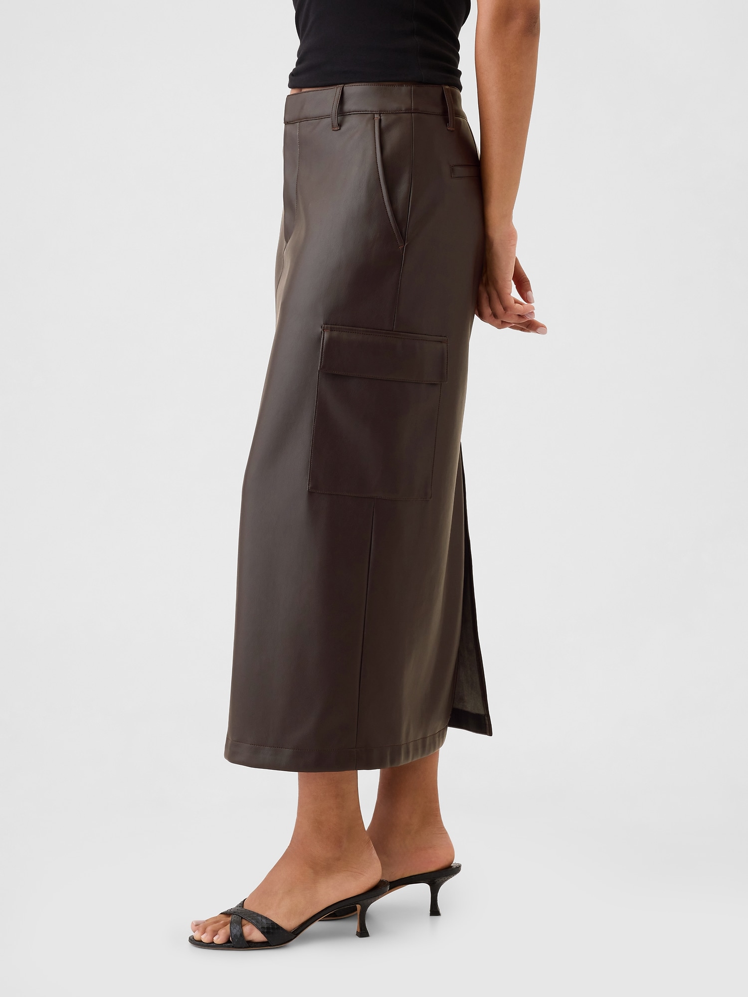 Gap, Vegan Leather Cargo Midi Skirt