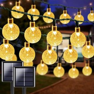 2-Pack 64ft 100 Led Crystal Globe Solar String Lights Outdoor, Waterproof Solar Lights for Outside, 8 Lighting Modes Solar Powered Patio Lights for Garden Yard Porch Wedding Party Decor (warm White)