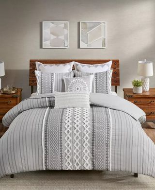 A gray duvet set in a bedroom