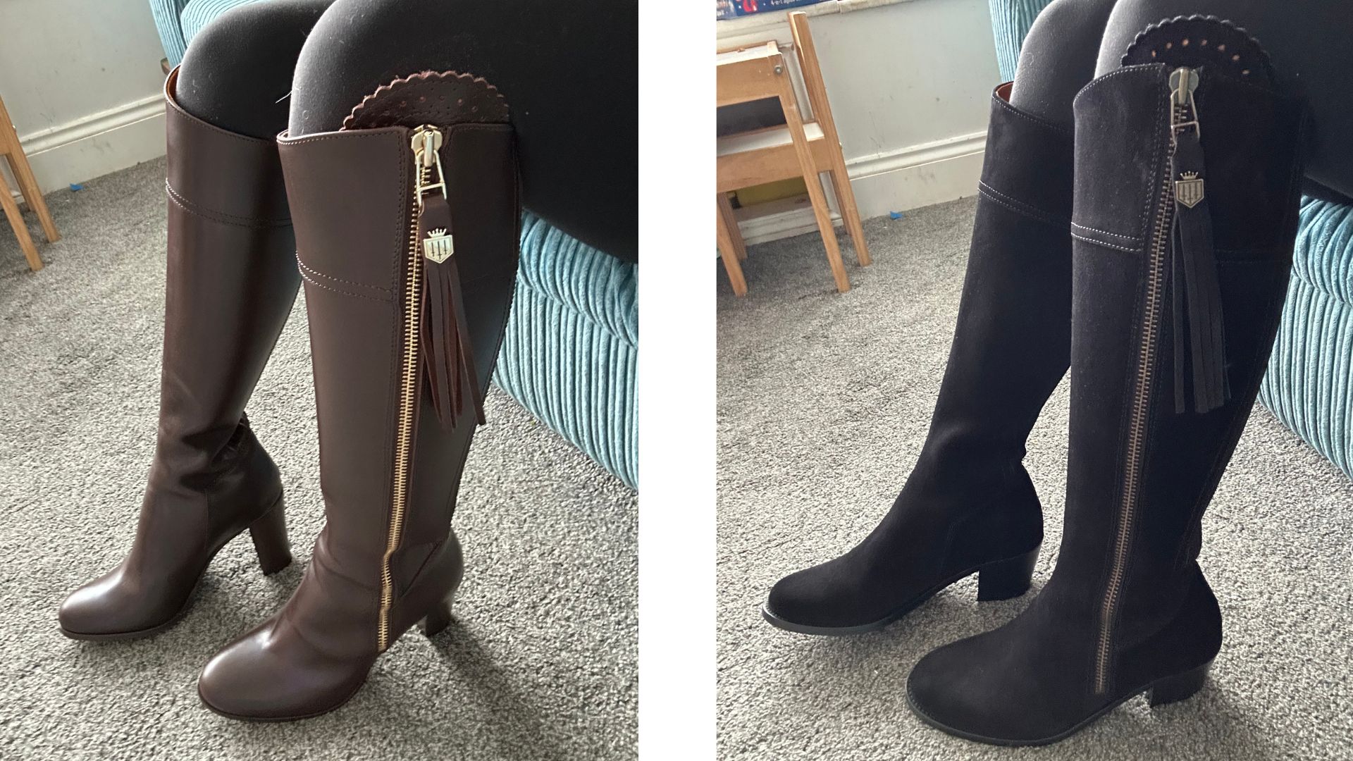 Close up of Regina boots on while sat down