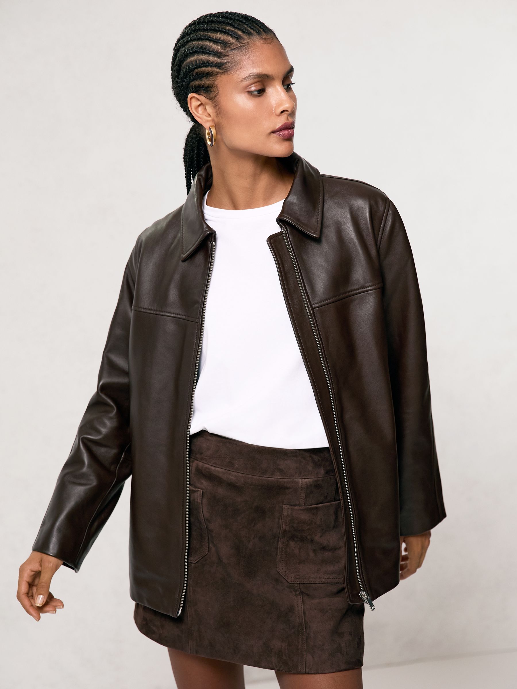 Suede Patch-Pocket Mini Skirt in Chocolate Brown