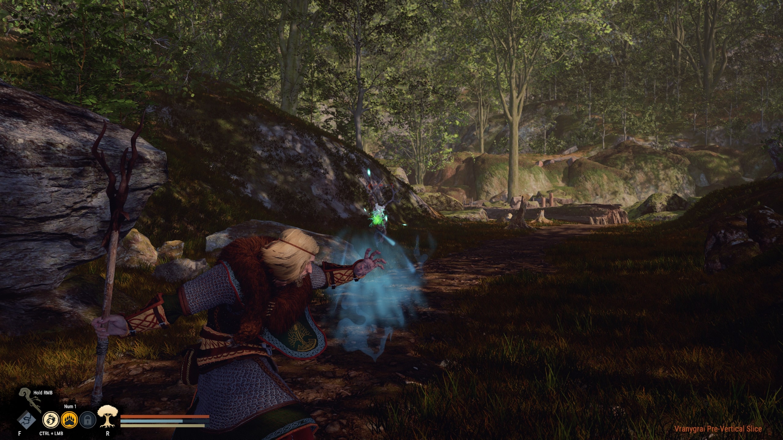 Vranygrai demo screenshot of ranged combat on a wooded pathway