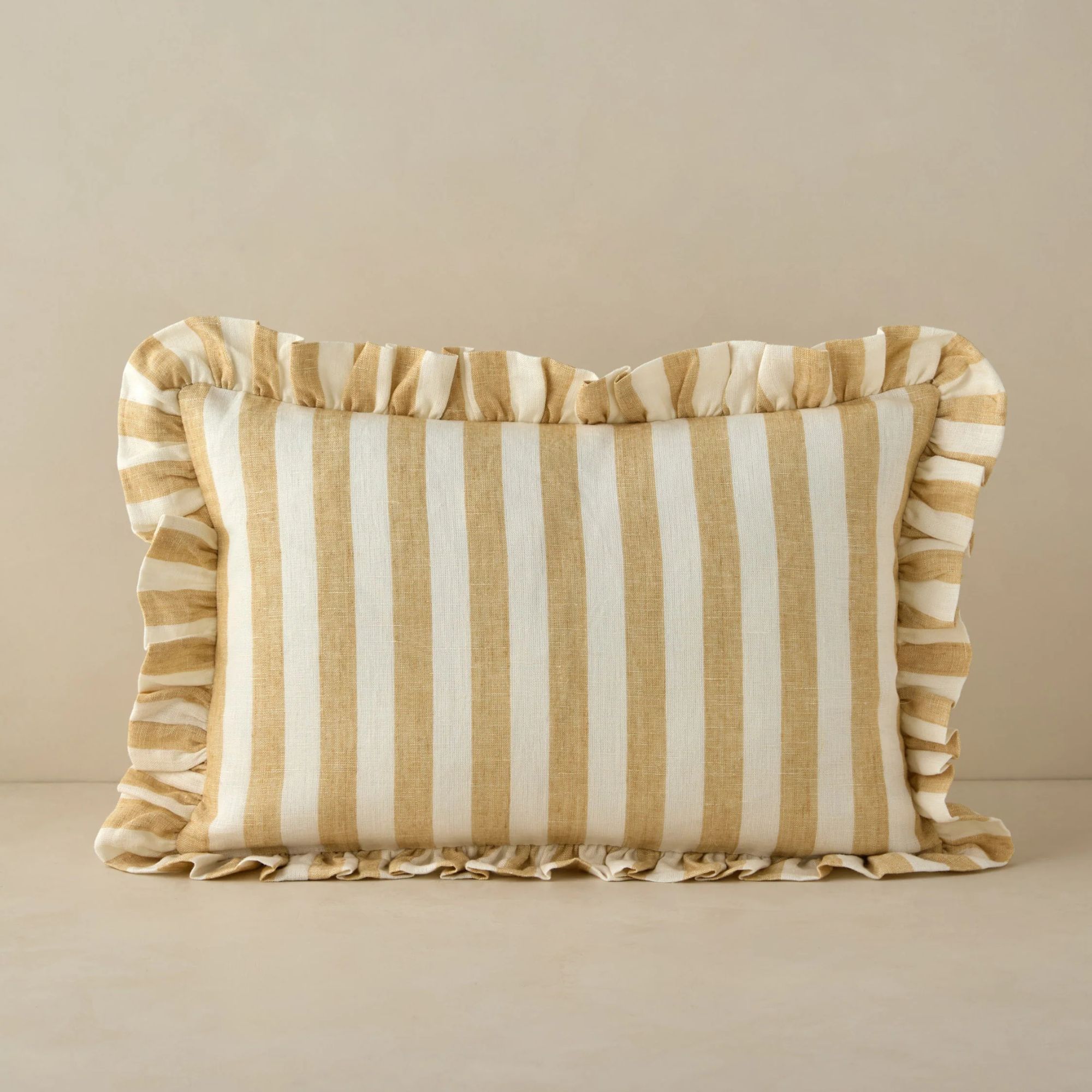 Striped linen yellow and white throw pillow