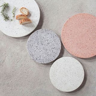 centerpiece with terrazzo serving trays