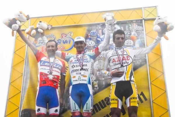 The day's podium: LIbardo Nino Corredor (Le Tua Cycling Team), Jonathan Monsalve (Androni Giocattoli) and Mirsamad Pourseyedi G. (Azad University Cycling Team)