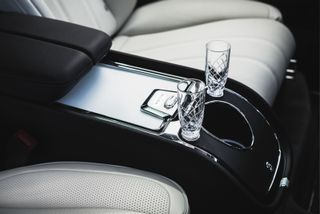 Bentley Bentayga EWB Mulliner, rear seats with champagne glasses