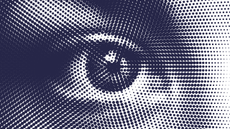 Closeup of a human eye made by dots.