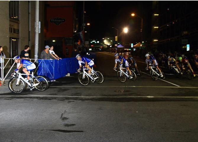 Le Train Blu (UnitedHeathcare Pro Cycling) takes the curve and sets up for the final position
