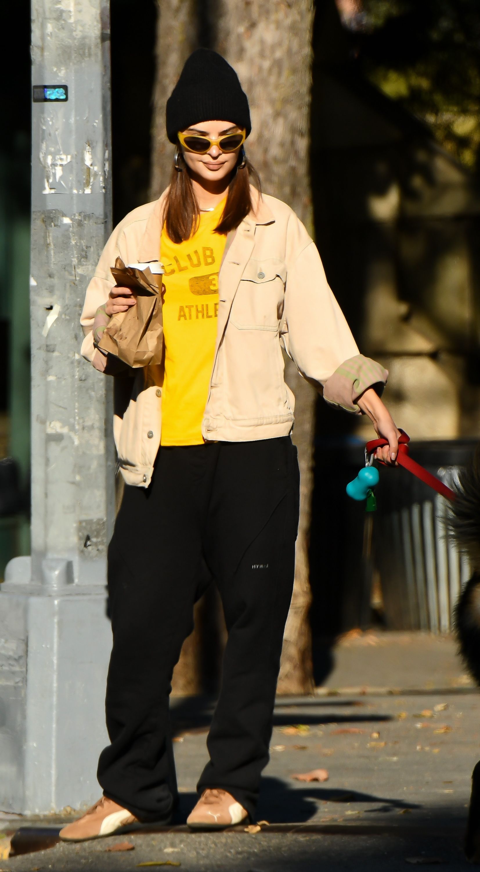 Emily Ratajkowski wears the best brown trainers