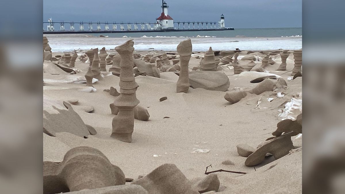 Weird sand 'chess pieces' dot Lake Michigan shore. Here's how they formed.