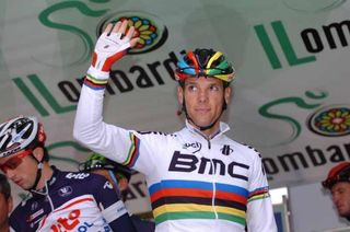 Philippe Gilbert (BMC) waves to the crowd at the start of the race