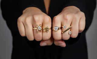woman wearing Lia Lam rings on her fingers