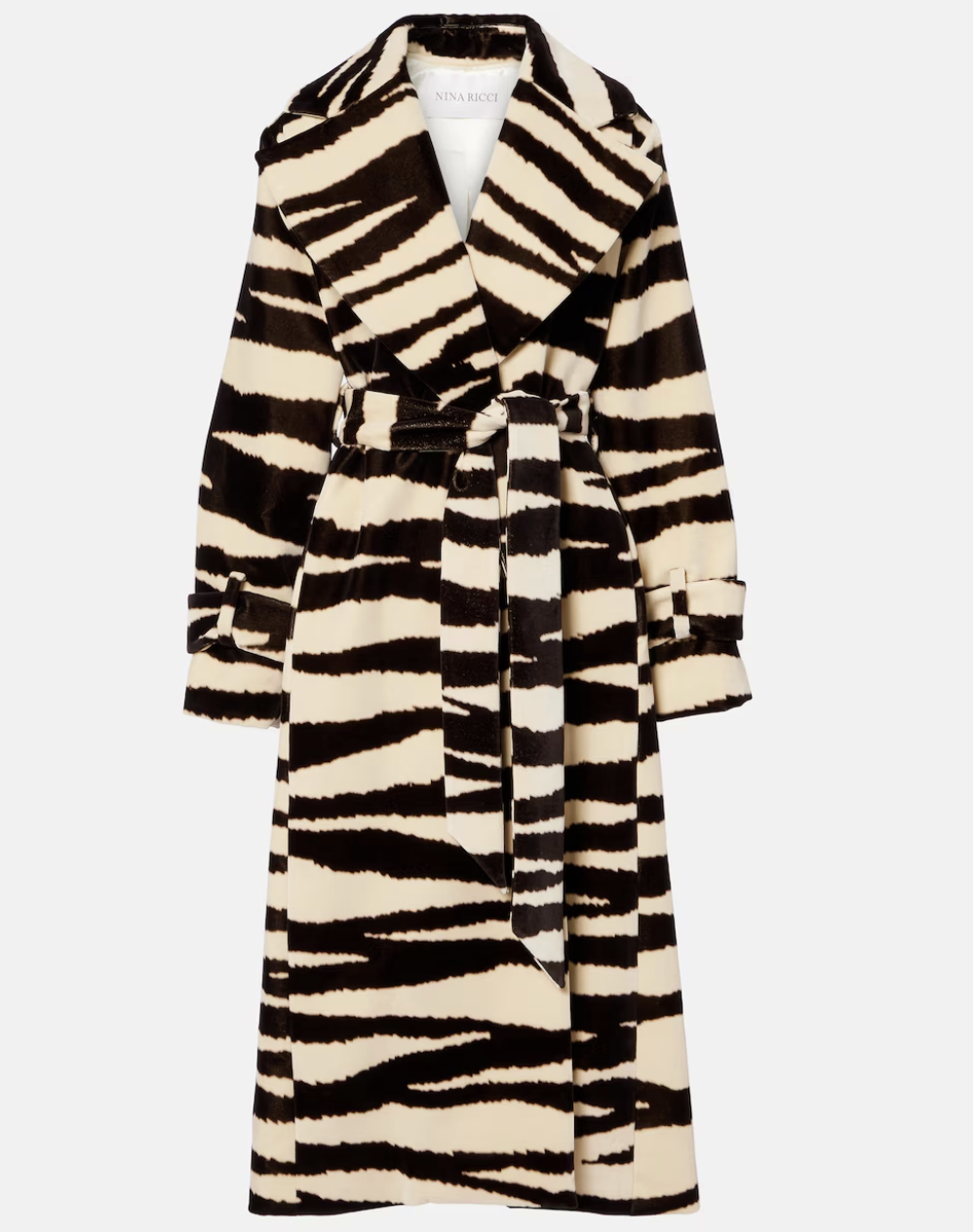 Nina Ricci, Zebra-Print Cotton Velvet Wrap Coat