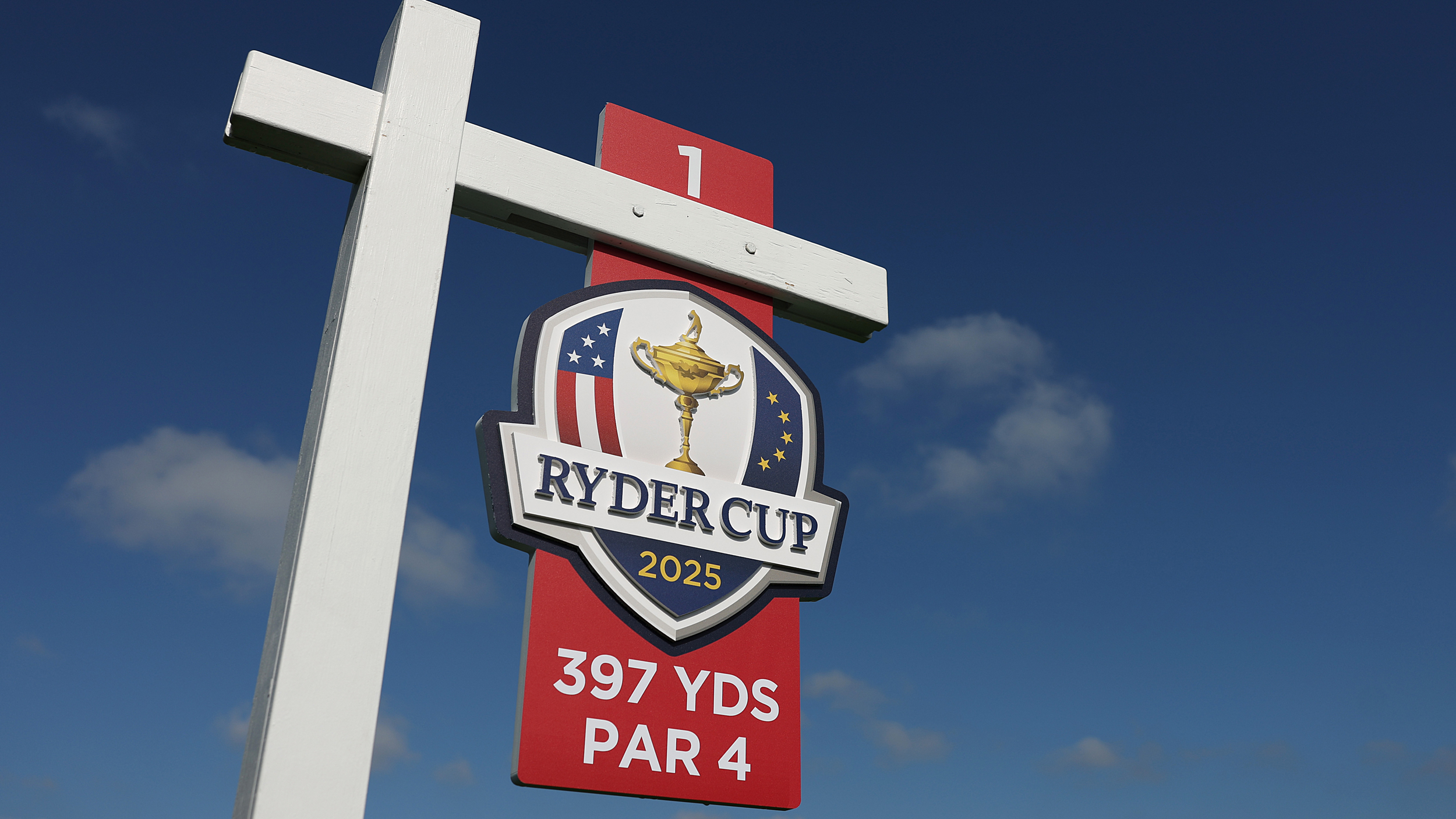 The 1st tee sign at Bethpage Black during the Ryder Cup 2025