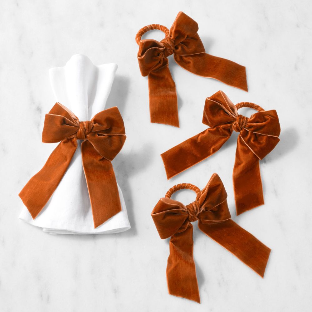 Velvet Bow Napkin Rings, Set of 4