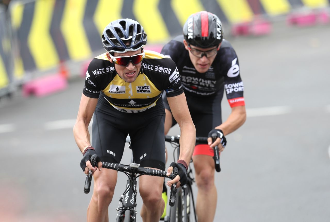 Ian Bibby (JLT Condor) digging deep to hold onto the race lead