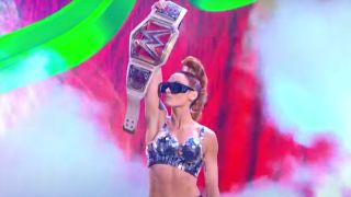 Becky Lynch holding the Raw Women's Championship on Monday Night Raw