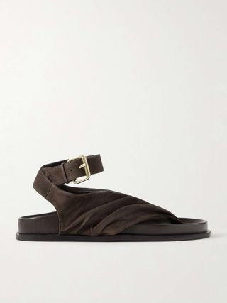 Mantei Ruched Suede and Leather Sandals