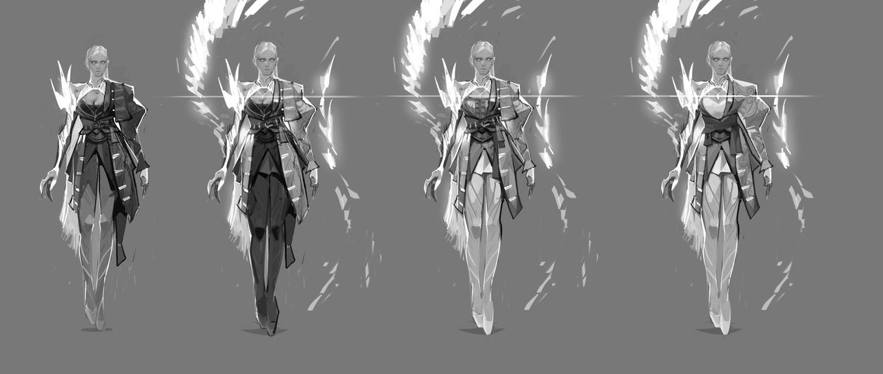 Concept art of bird people for a video game