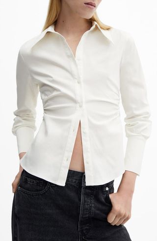 Fitted Ruched Button-Up Shirt