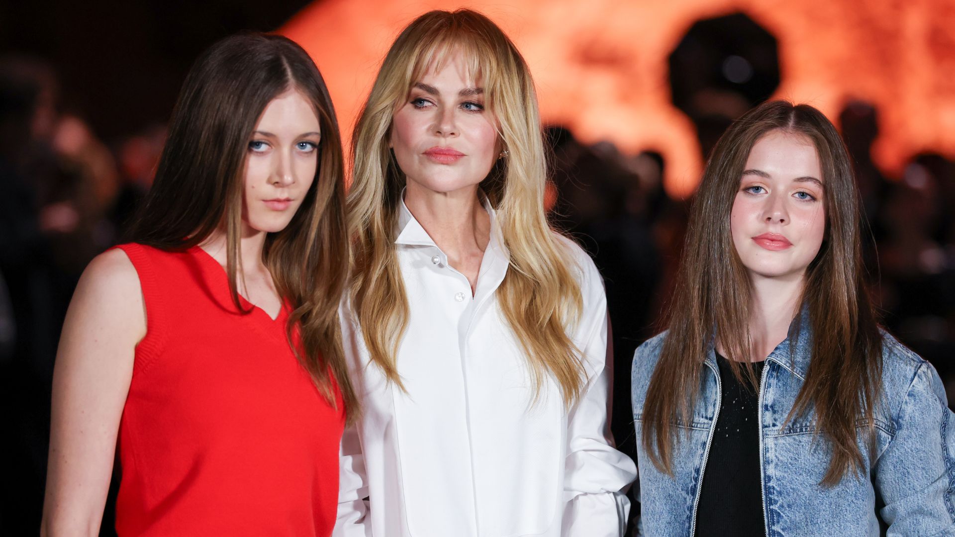 L-R: Sunday Rose Kidman Urban, Nicole Kidman and Faith Margaret Kidman-Urban attend the Chanel Womenswear Spring/Summer 2026 