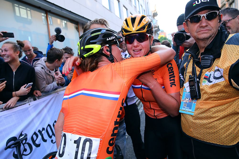 Celebrations for Chantal Blaak and her Dutch teammate Janneke Ensing