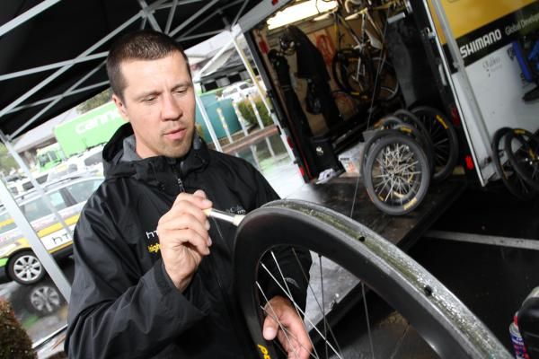 Tubular glue is applied to a carbon rim in a few applications over a couple days until the rim bed has the perfect coating to hold the tire.