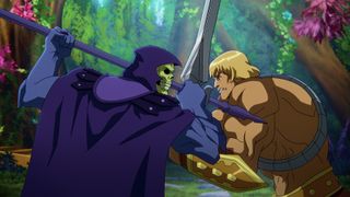 Masters Of The Universe: Revelation — a still of Skeletor and He-Man locking swords in a fierce battle